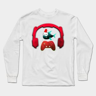 Christmas Monster Fish Gaming Music Headphones - Christmas Holiday Gift Long Sleeve T-Shirt